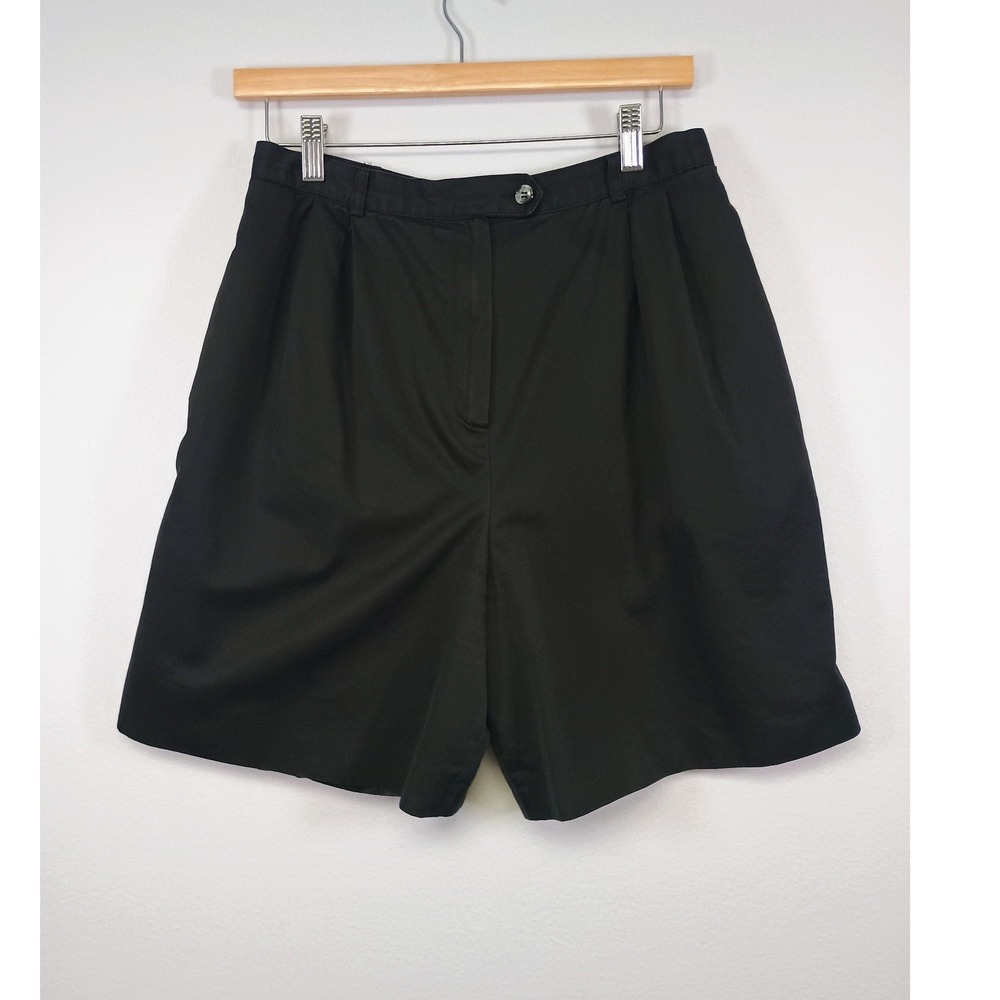 Dark Academia Alcott & Andrews Womens 12 Black Cotton High Rise Pleated Shorts